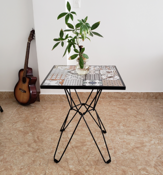 Bàn mặt đá hoa văn chân sắt sơn tĩnh điện ( LA-T020)