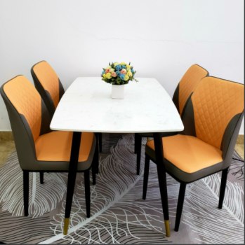 Bộ bàn ăn mặt đá 80x120 + ghế nệm nhập khẩu chân sắt bọc núm  đồng ( LA-CT011)